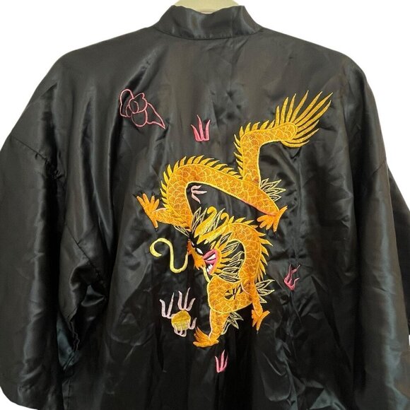 Dachunghwa Unisex Black Embroidered Dragon Satin Robe Kimono Vtg 90s Y2K NO BELT - Picture 5 of 14